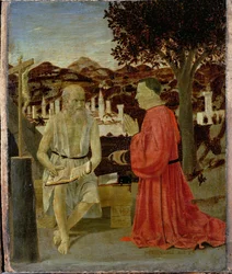San Jerónimo con un hombre arrodillado en devoción, 1450